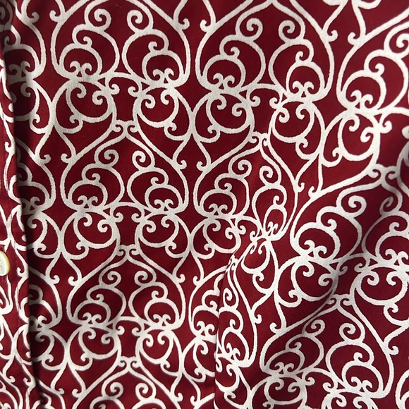 Talbots women’s button down blouse Maroon White scroll print 10 - Picture 3 of 7